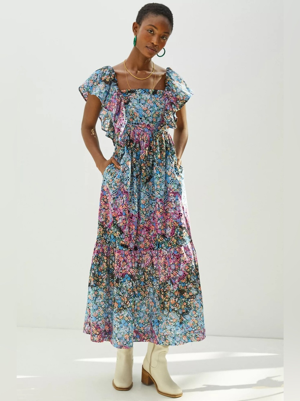 Anthropologie Clementina Eyelet Maxi Dress Size XS